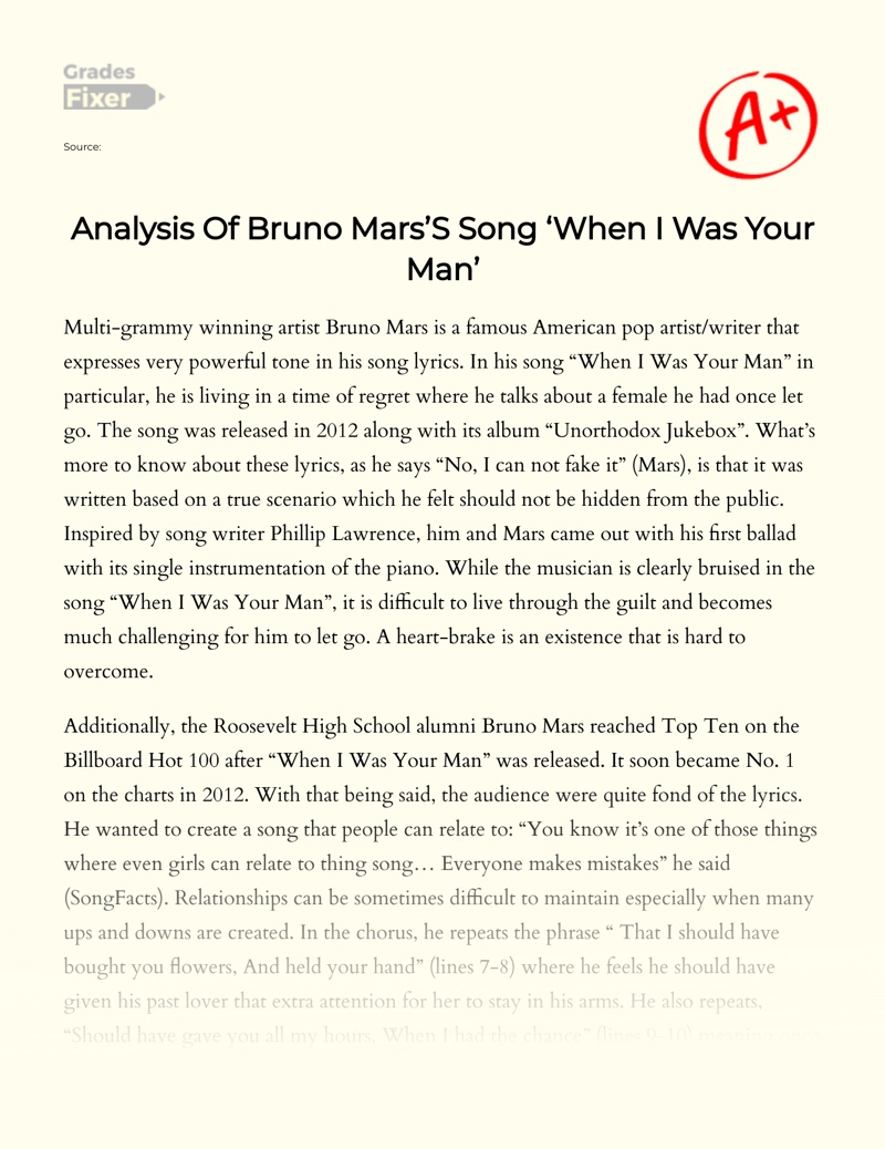 Analysis of Bruno Mars’s Song "When I Was Your Man" Essay
