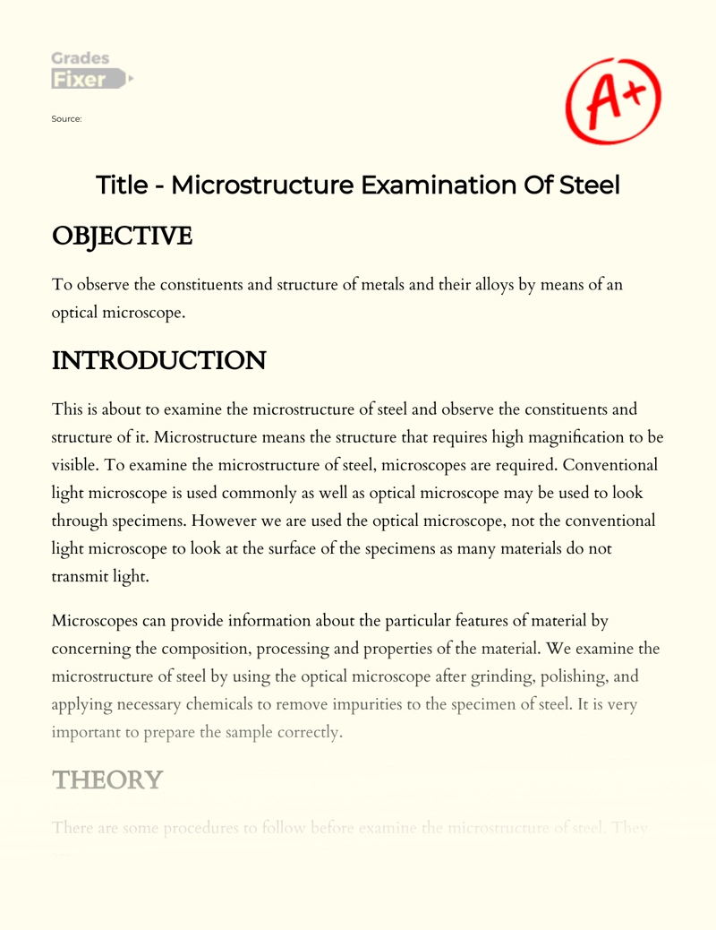 Title - Microstructure Examination of Steel Essay