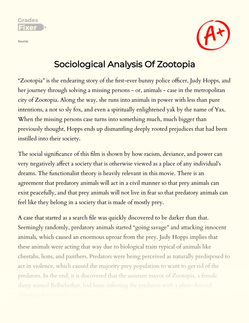Sociological Analysis of Zootopia essay