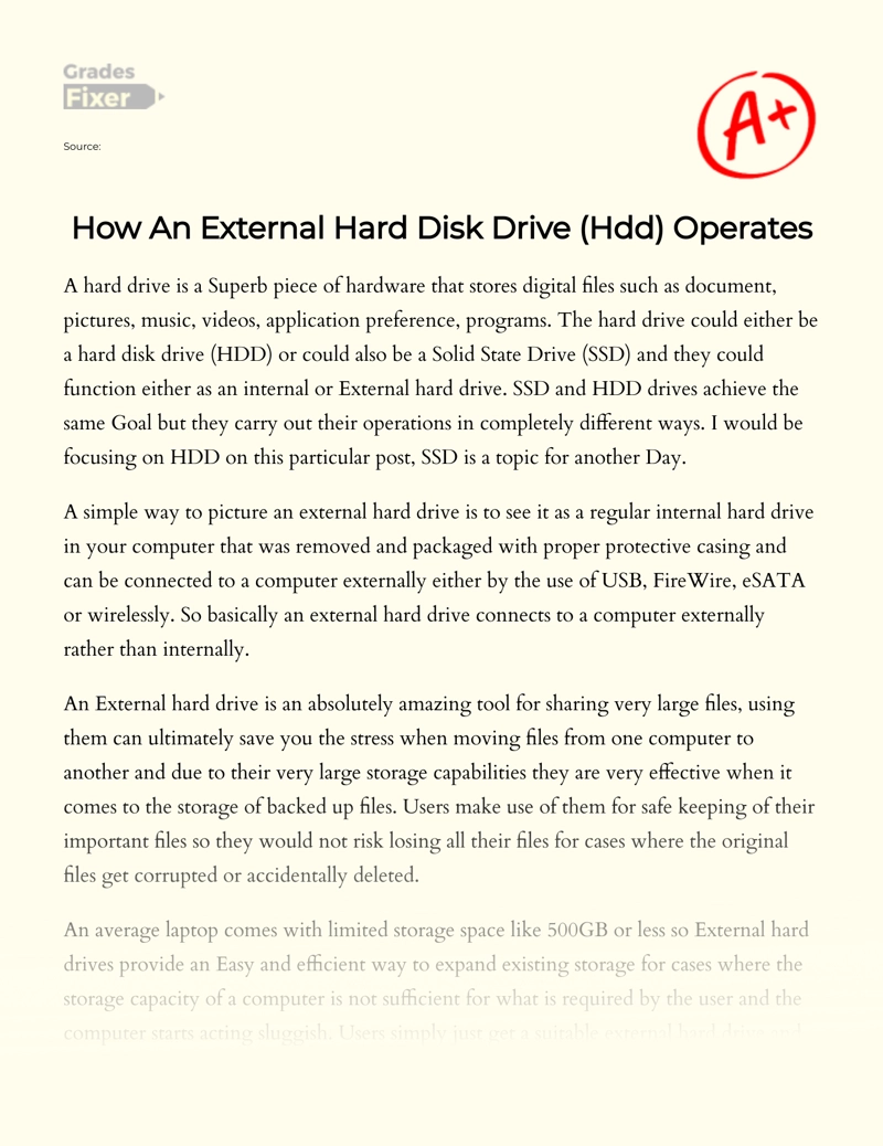 How an External Hard Disk Drive (hdd) Operates Essay