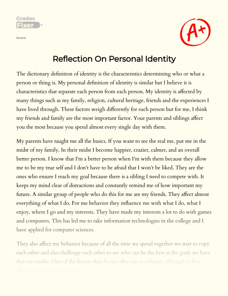 Reflection on Personal Identity Essay