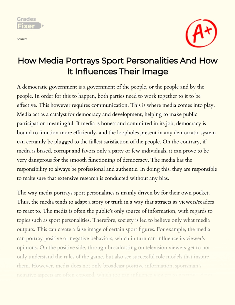 How Media Portrays Sport Personalities and How It Influences Their Image Essay