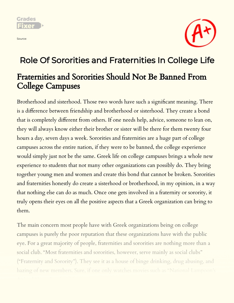 Role of Sororities and Fraternities in College Life essay