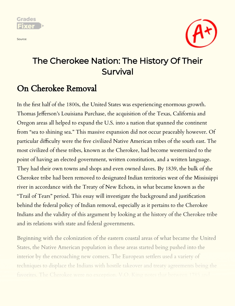 The Cherokee Nation: The History of Their Survival Essay