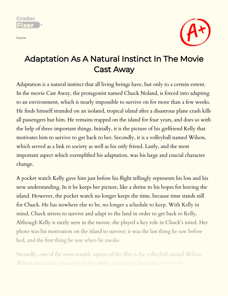 Adaptation as a Natural Instinct in The Movie Cast Away Essay