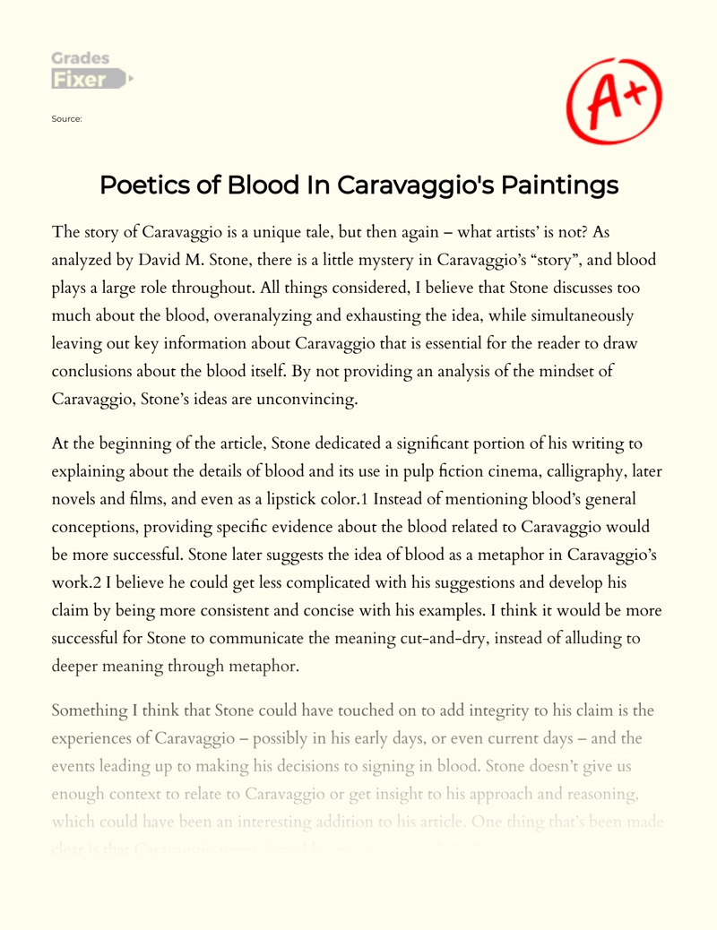 Poetics of Blood in Caravaggio's Paintings essay