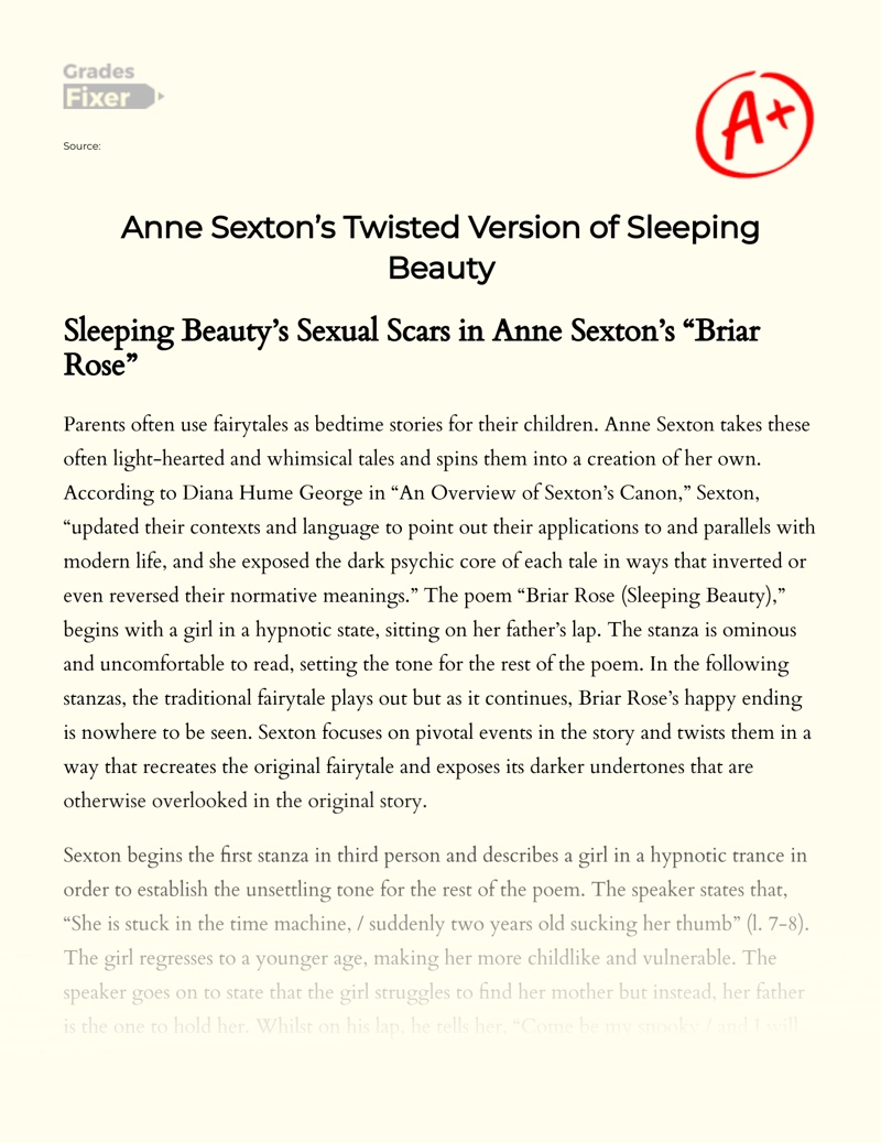 Anne Sexton’s Twisted Version of Sleeping Beauty Essay
