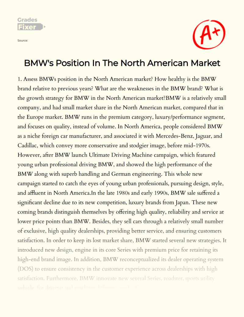 Bmw's Position in The North American Market Essay