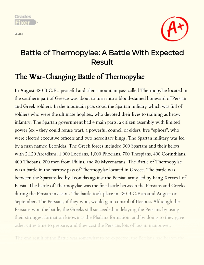 Battle of Thermopylae: a Battle with Expected Result Essay