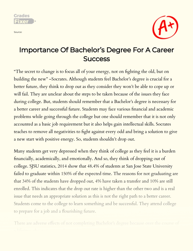 Importance of Bachelor’s Degree for a Career Success Essay