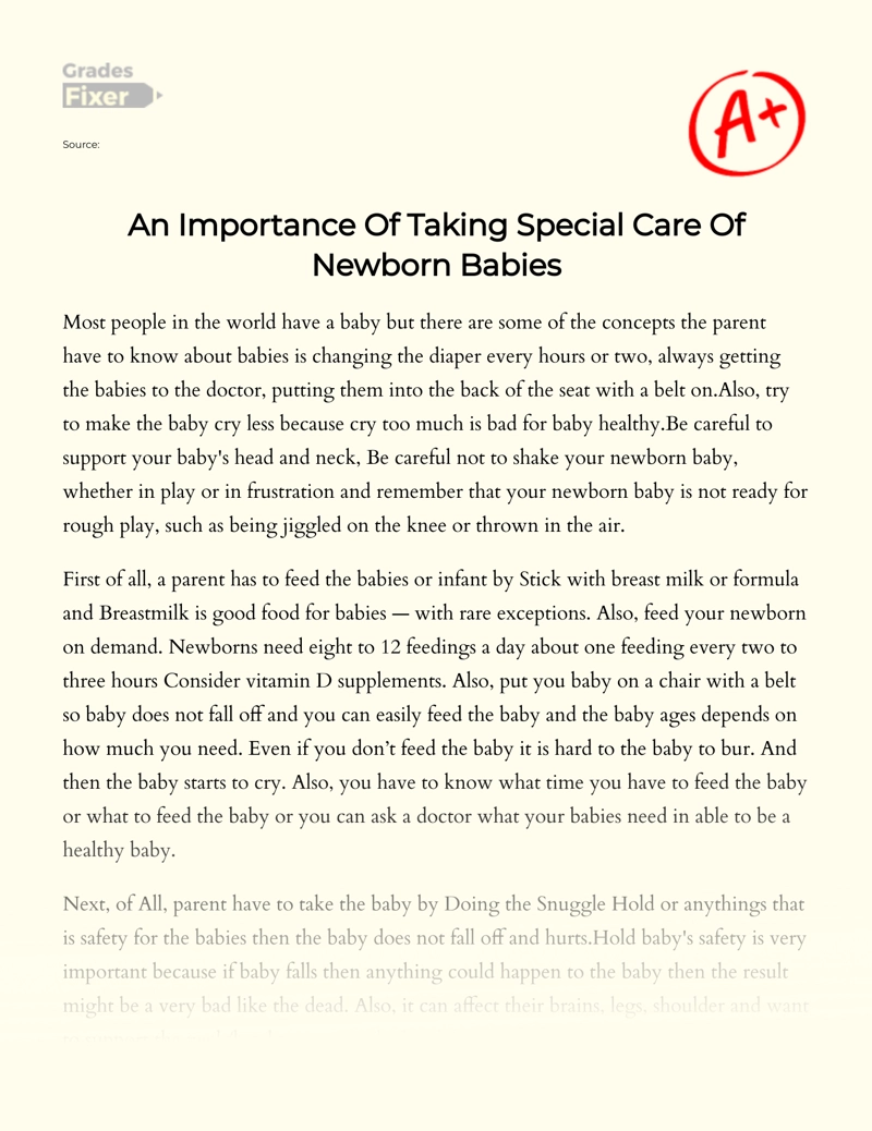An Importance of Taking Special Care of Newborn Babies Essay