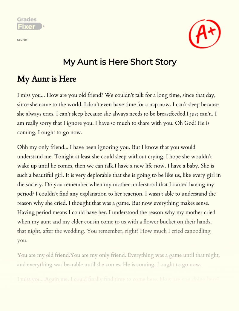 My Aunt is Here Short Story essay
