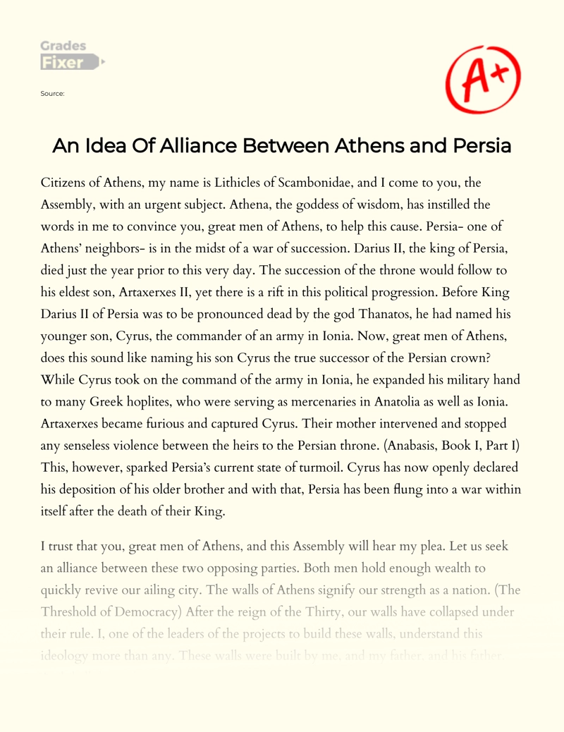 An Idea of Alliance Between Athens and Persia Essay