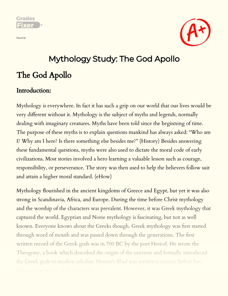 Mythology Study: The God Apollo essay