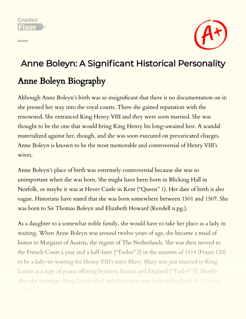 Anne Boleyn: a Significant Historical Personality essay
