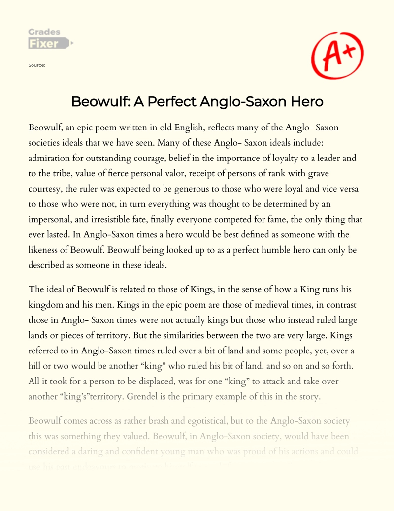 Beowulf: a Perfect Anglo-saxon Hero Essay