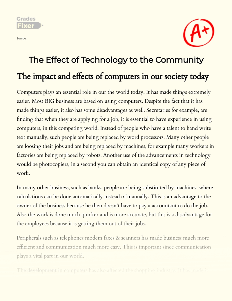 The Effect of Technology to The Community Essay