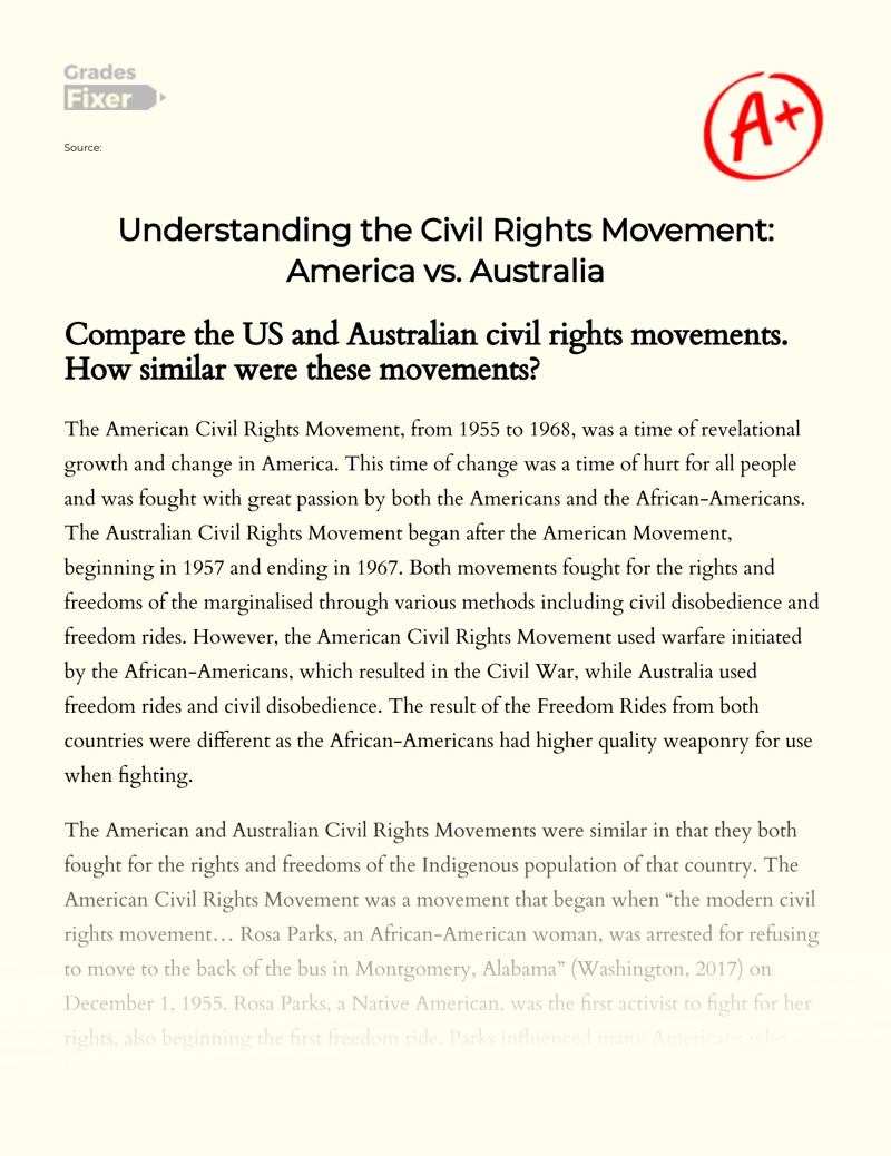 Understanding The Civil Rights Movement: America Vs. Australia essay