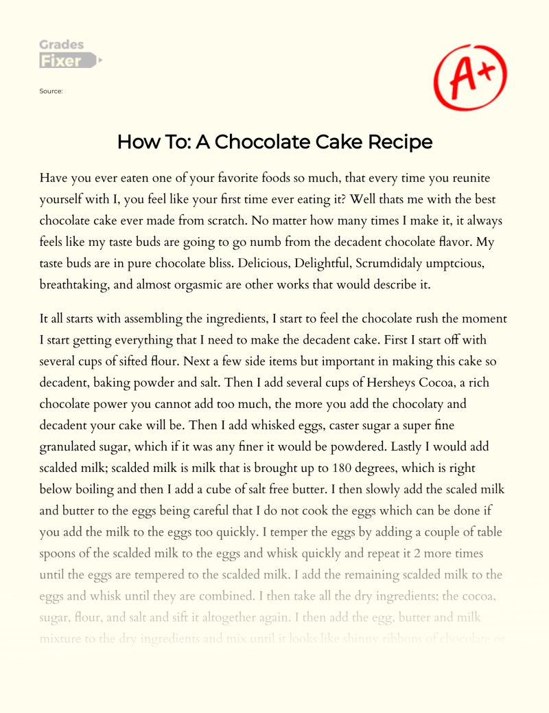 How To: a Chocolate Cake Recipe Essay