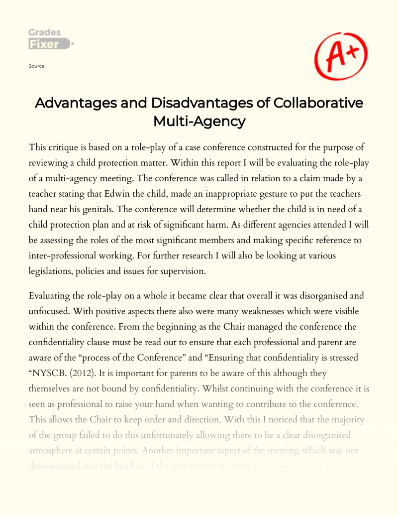 Advantages and Disadvantages of Collaborative Multi-agency essay