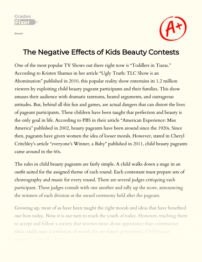 The Negative Effects of Kids Beauty Contests Essay