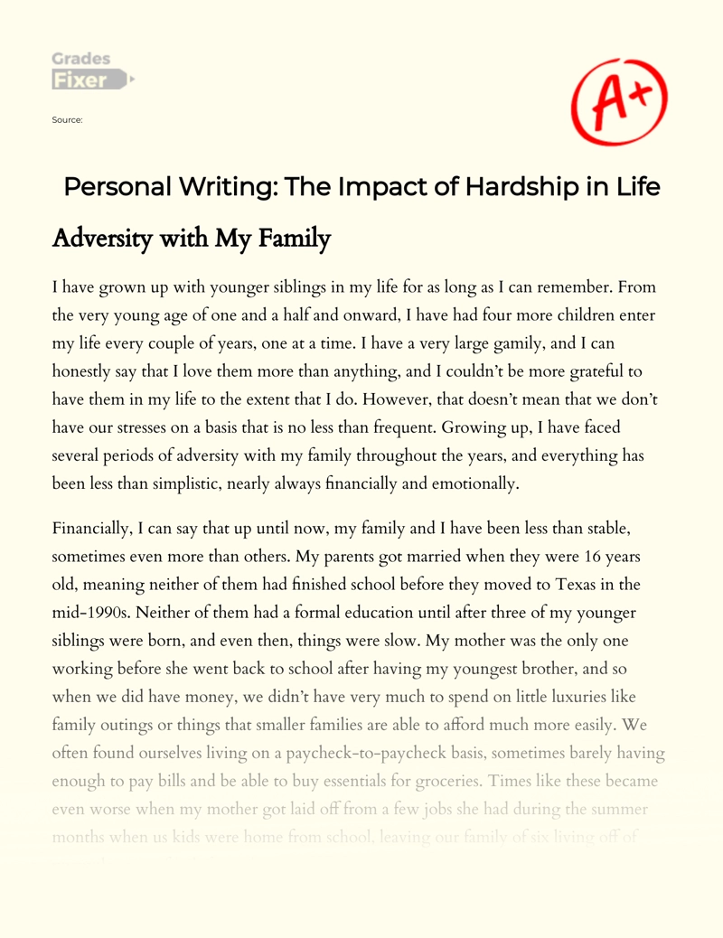 The Impact of Hardship and Adversity in My Life essay