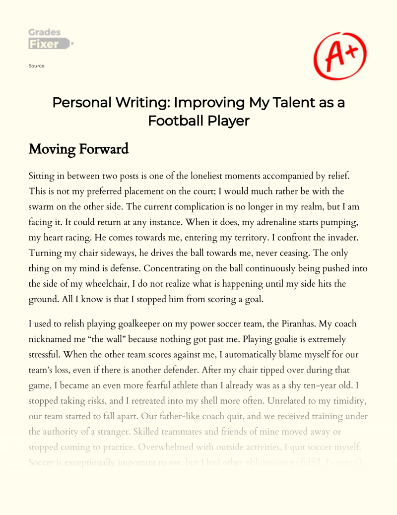 Personal Writing: Improving My Talent as a Football Player Essay