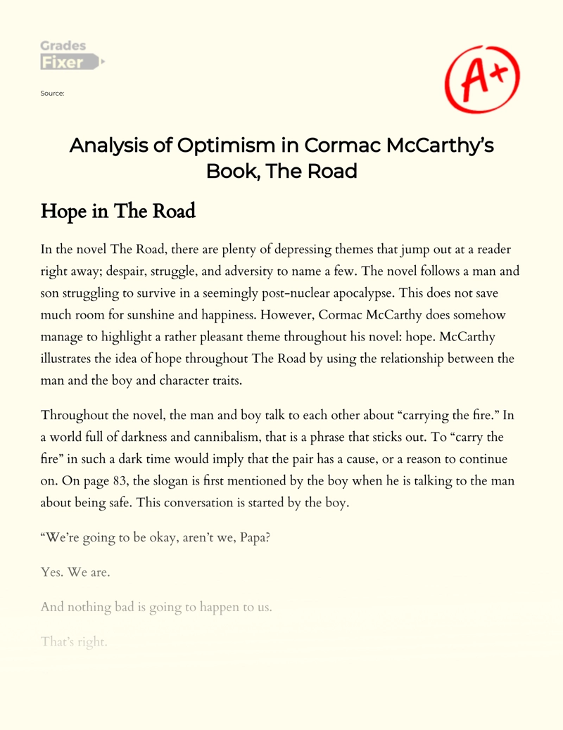 Analysis of Optimism in Cormac Mccarthy’s "The Road" Essay