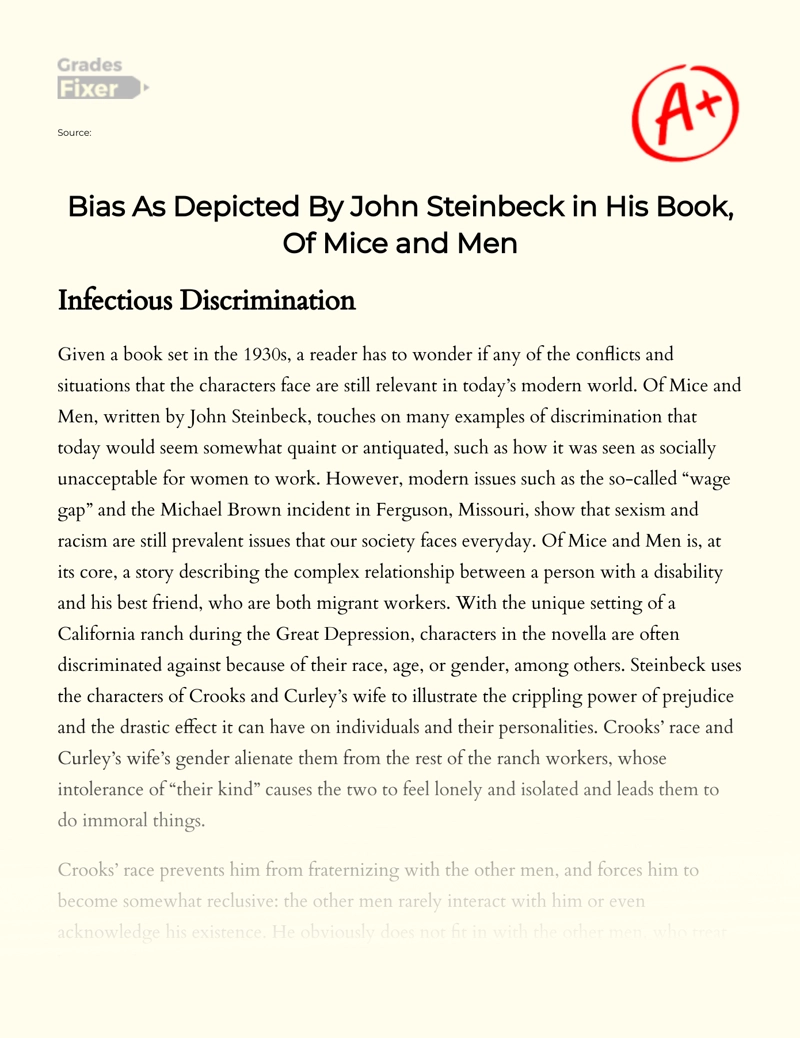 Bias as Depicted by John Steinbeck in His Book, of Mice and Men essay