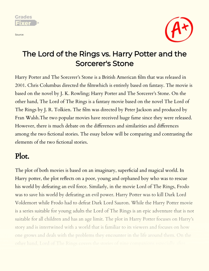 The Lord of The Rings Vs. "Harry Potter and The Sorcerer's Stone" Essay