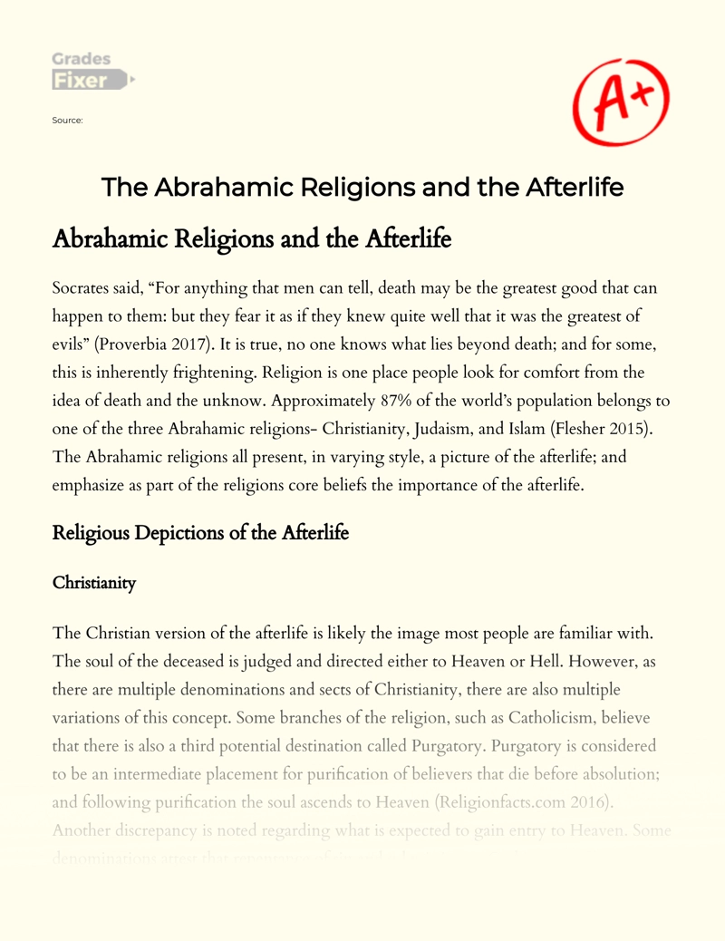The Abrahamic Religions and The Afterlife essay