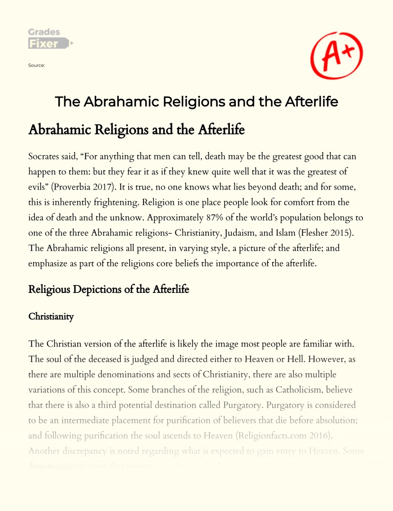 essay about abrahamic religions