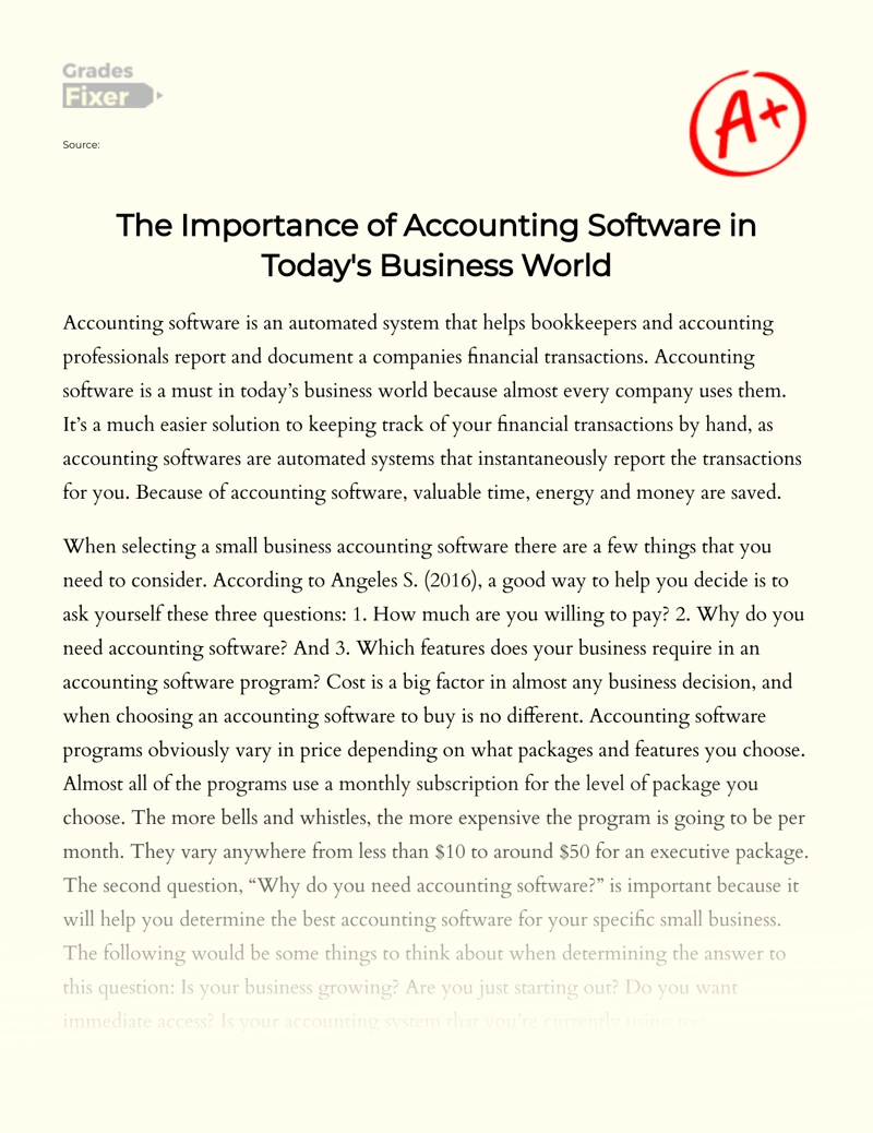 The Importance of Accounting Software in Today's Business World Essay