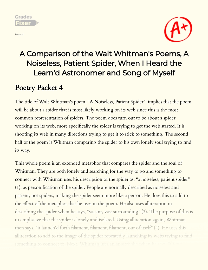 Comparison of Walt Whitman's Poems Essay
