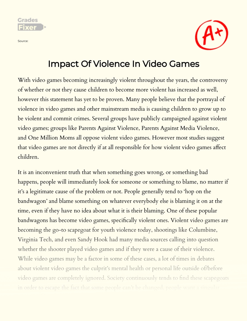 Impact of Violence in Video Games essay