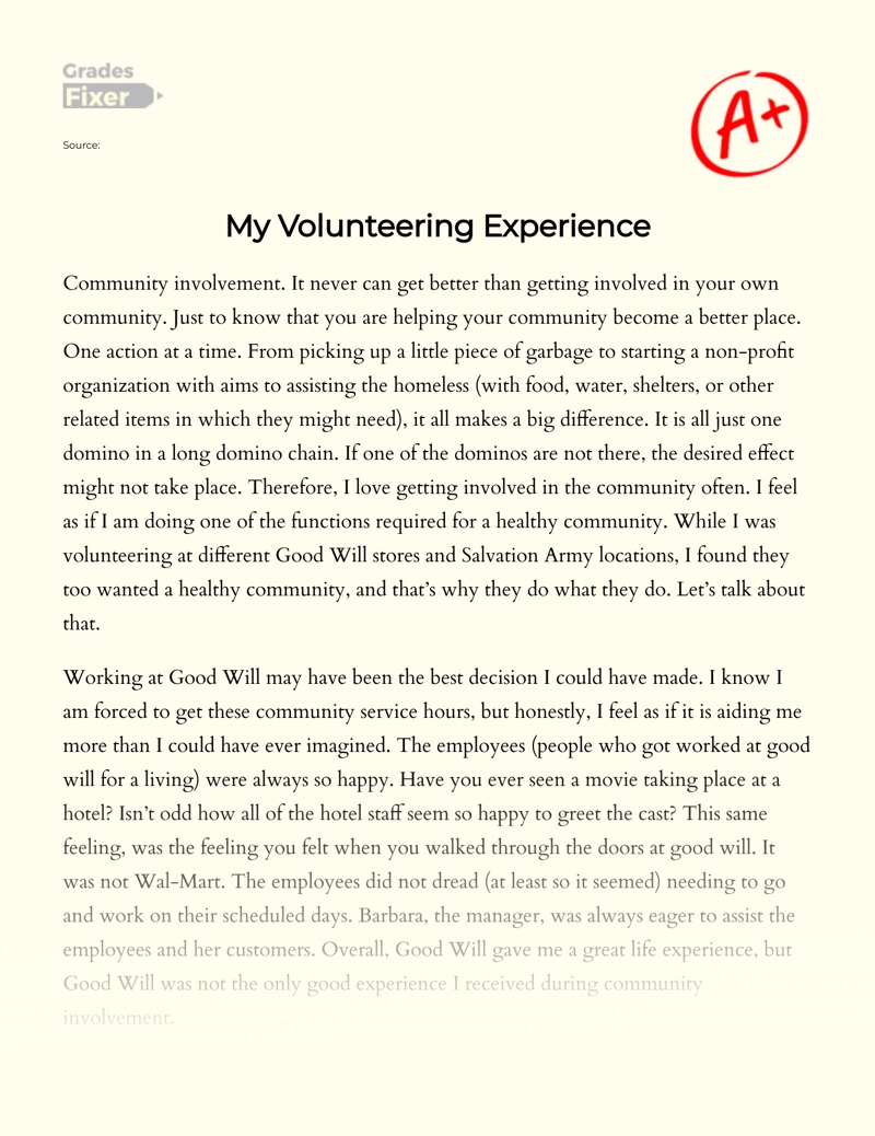 A Reflection on My Volunteering Experience essay