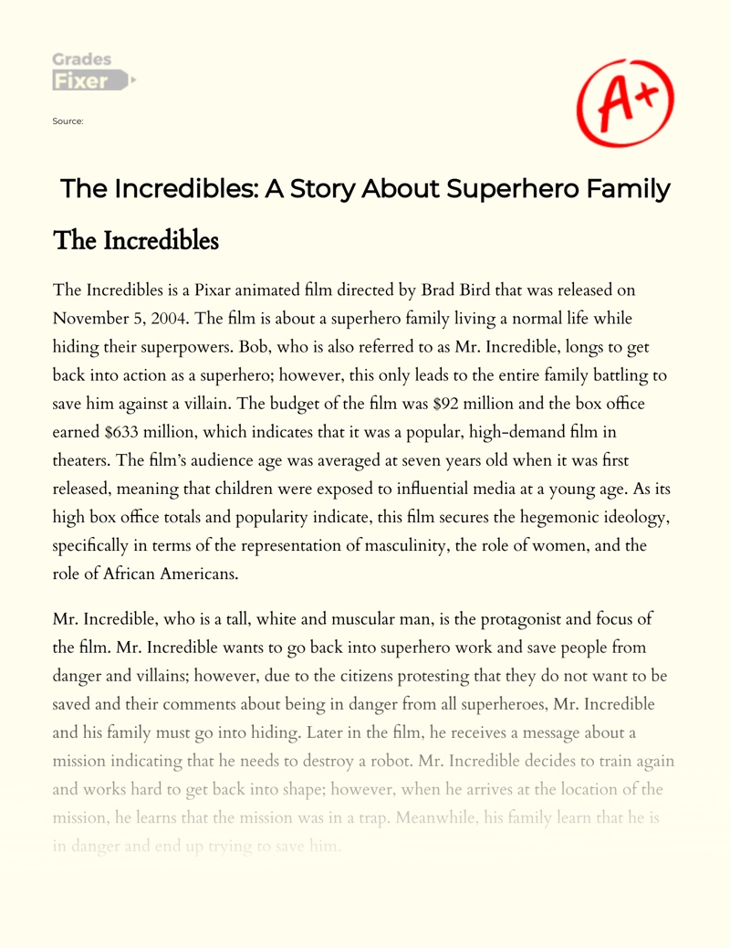 The Incredibles: a Story About Superhero Family Essay