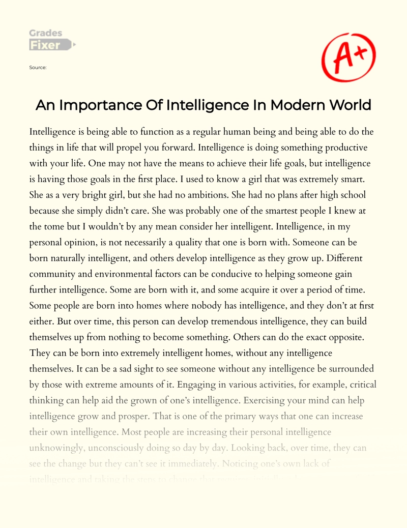 An Importance of Intelligence in Modern World Essay