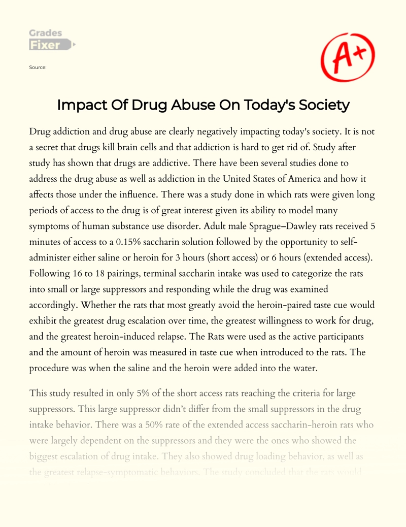Impact of Drug Abuse on Today's Society Essay