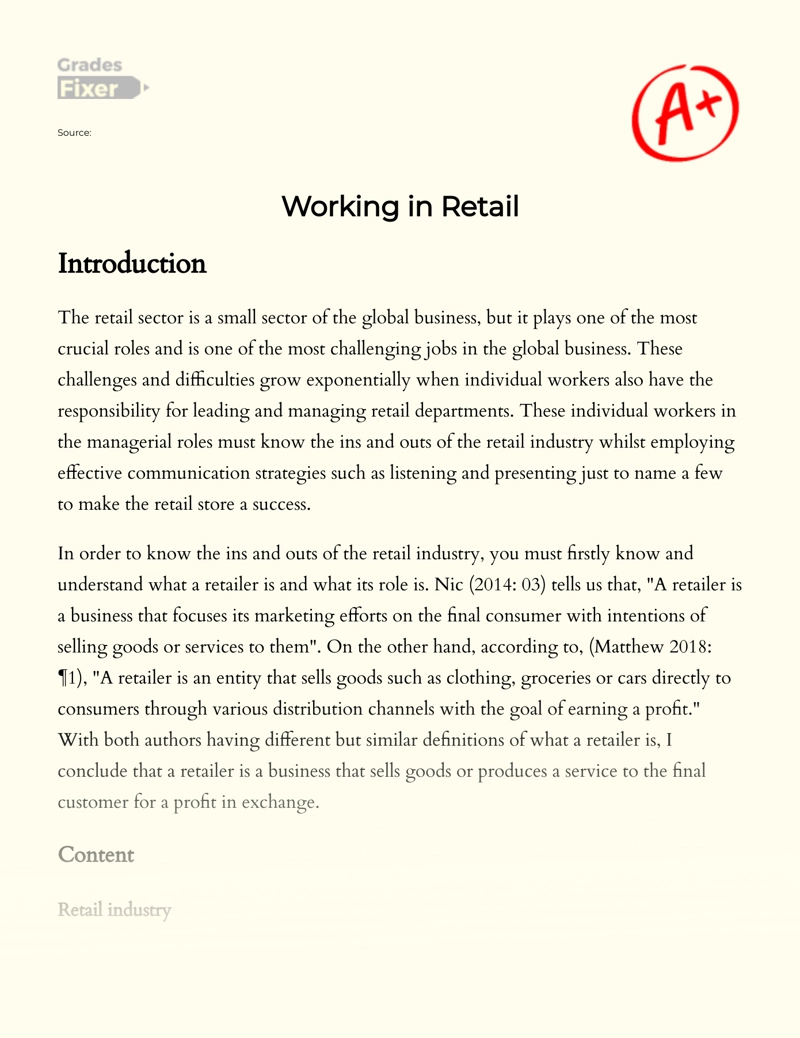 Discussion on The Features of Success of Retail Industry essay