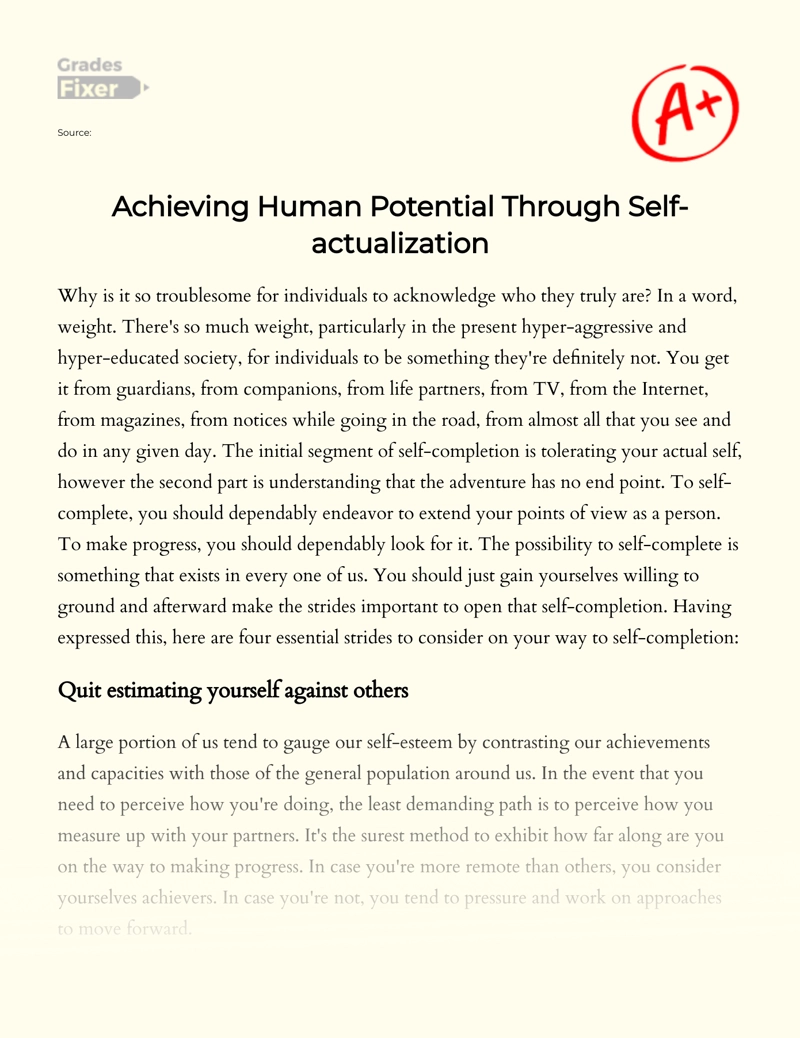 Achieving Human Potential Through Self-actualization Essay