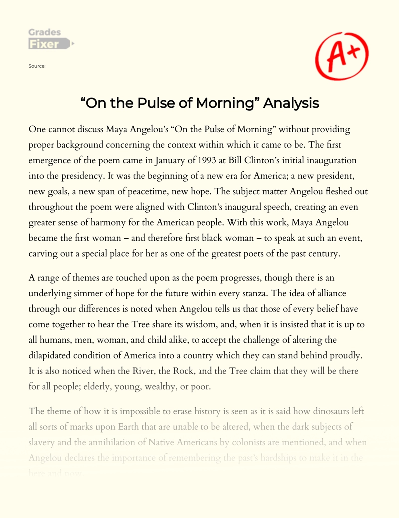 "On The Pulse of Morning" Analysis Essay