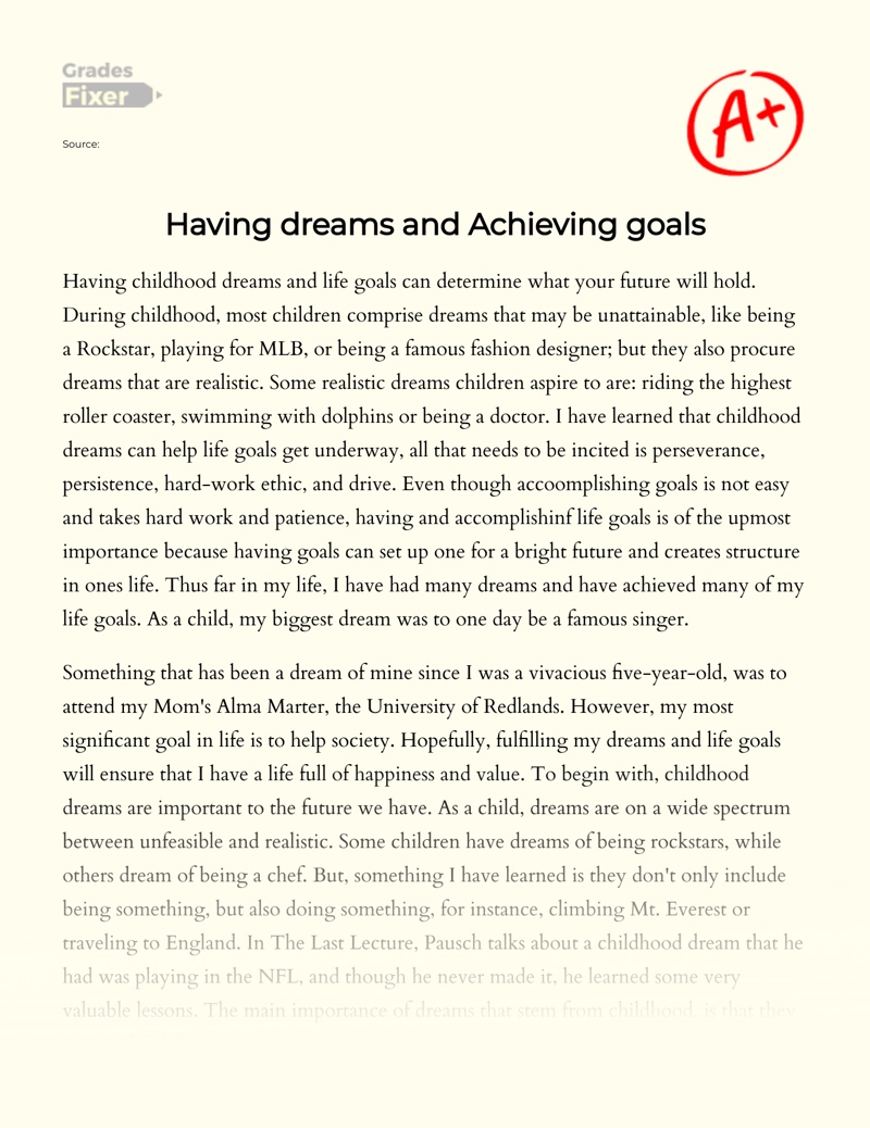 what are your dreams and goals in life essay