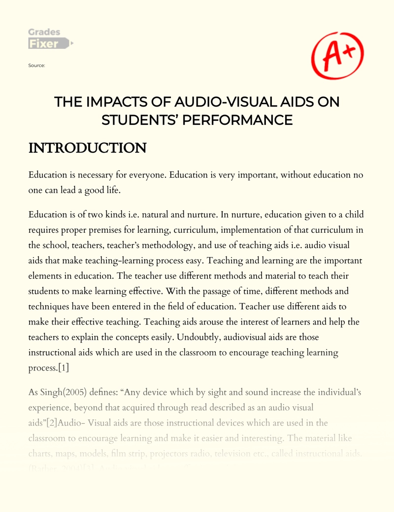 The Impacts of Audio-visual AIDS on Students’ Performance Essay