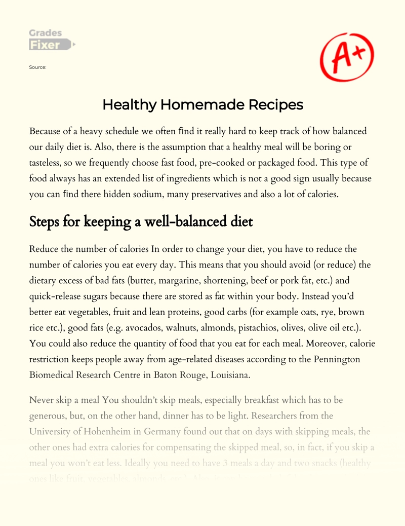 Steps for Keeping a Well-balanced Diet Essay