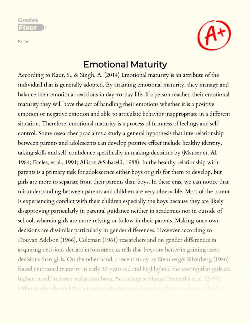 Emotional Maturity and Emotional Stability Essay