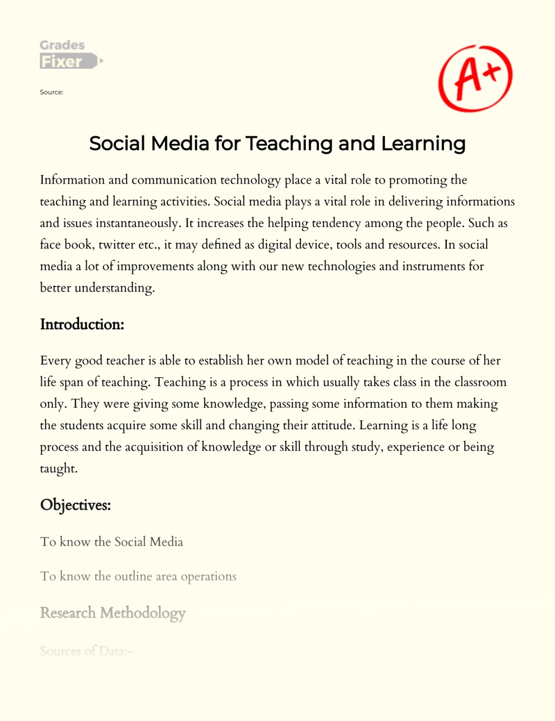 Social Media for Teaching and Learning Essay