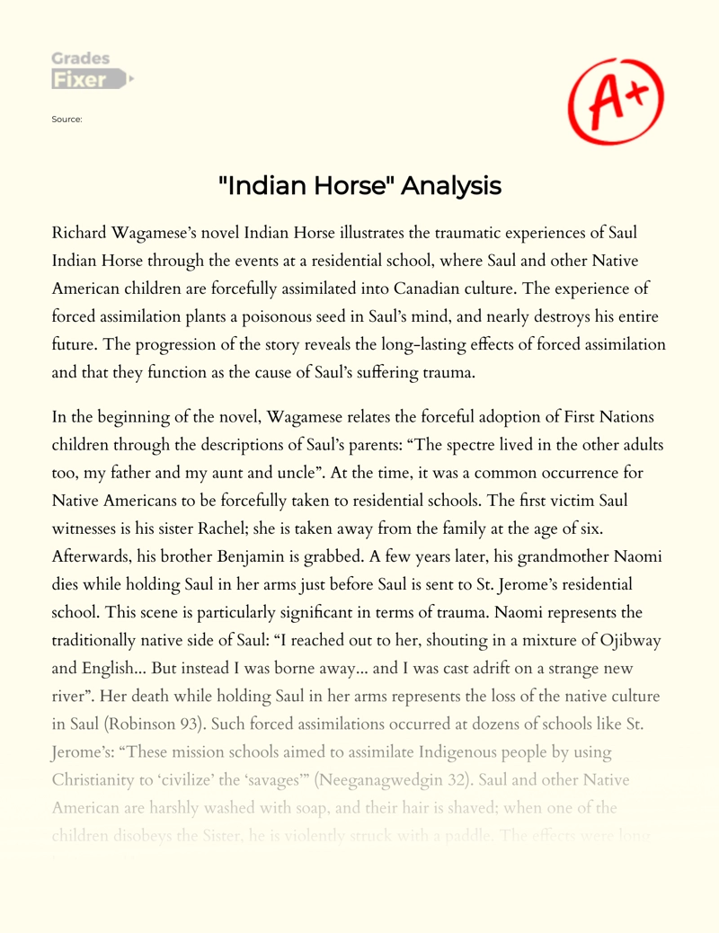"Indian Horse": Analysis of The Effects of Forced Assimilation Essay