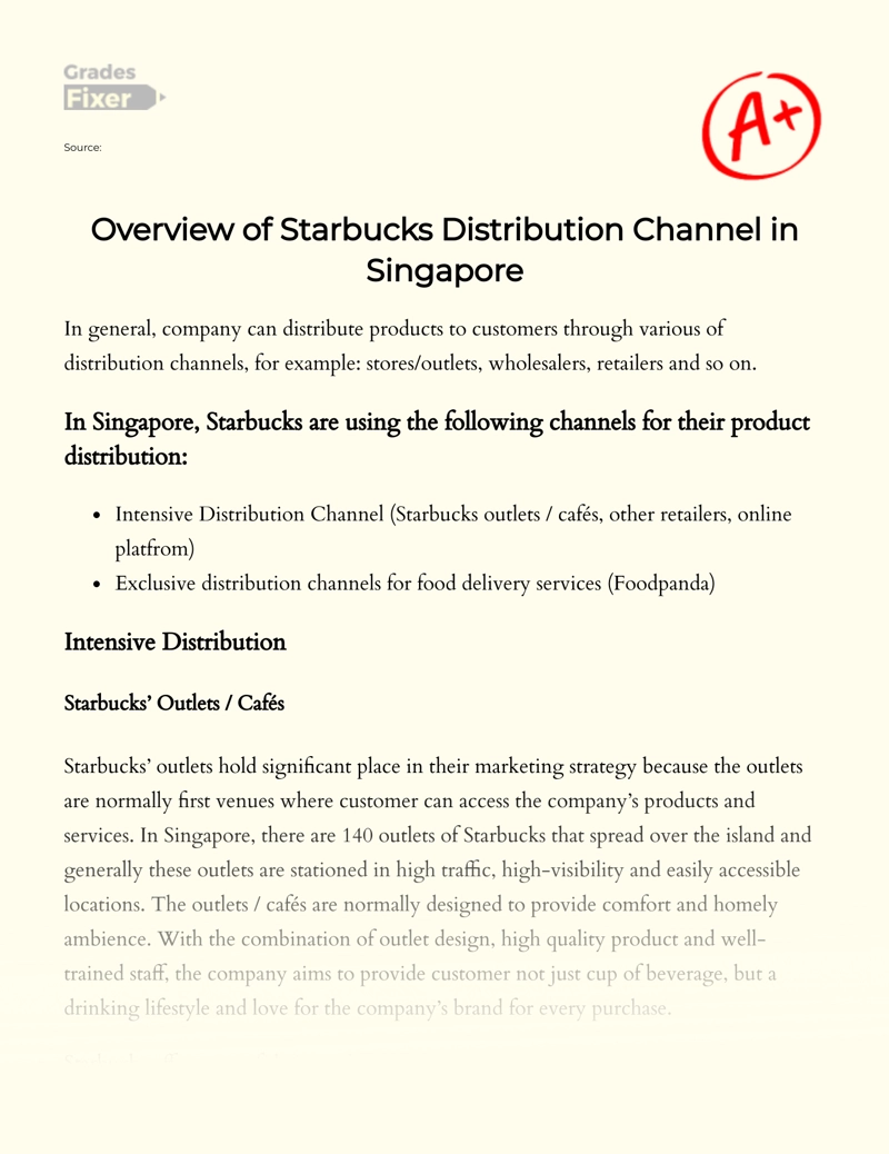 Overview of Starbucks Distribution Channel in Singapore Essay