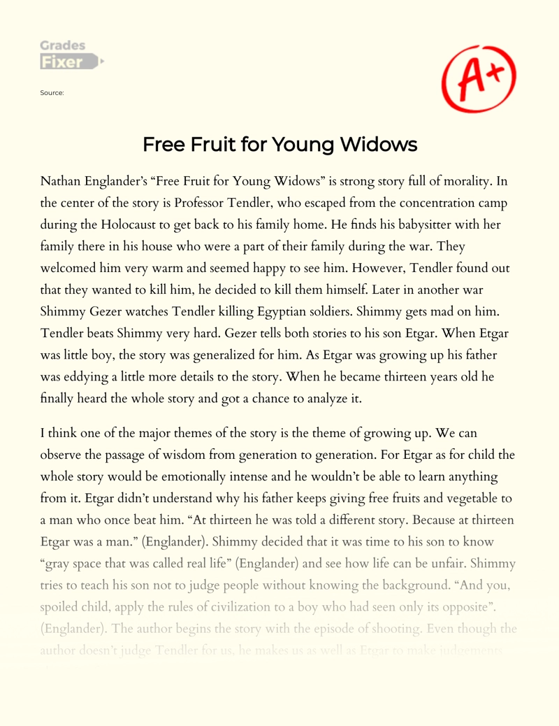 The Story Free Fruit for Young Widows: Summary and Main Theme essay